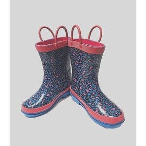 Lily & Dan Girls Rain Boots Pink/Blue Cheetah Size 9/10 EUC